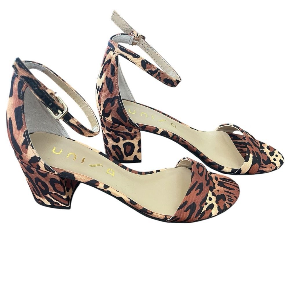Unisa Leopard Print Ankle Strap Block Heels - Leopard Brown